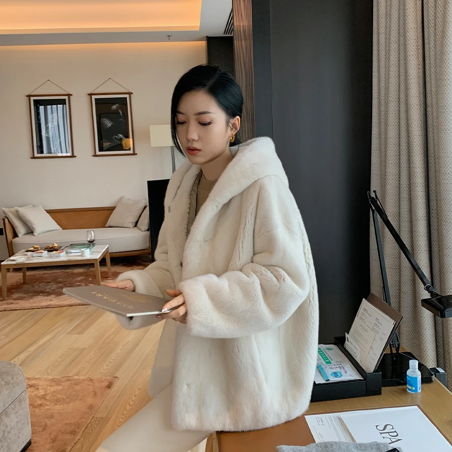 2301进口流光风貂皮大衣整貂连帽皮毛一体100%轻奢洋气皮草外套女