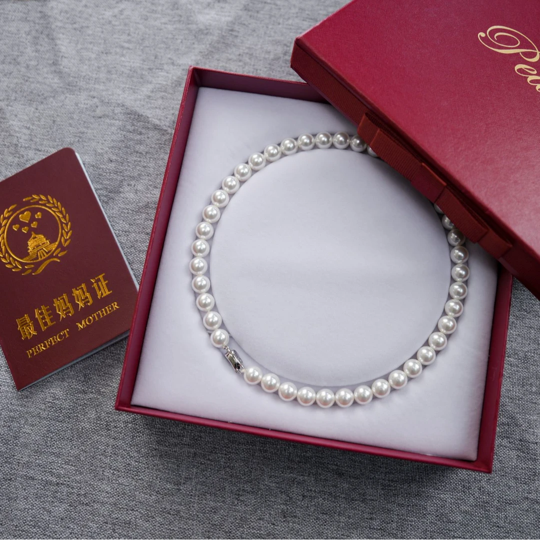 链子925银仿珍珠 珍珠银项链妈妈白色时尚气质