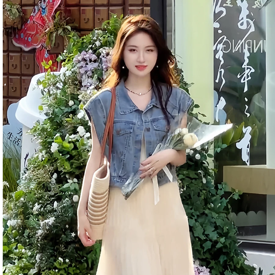 宽松休闲小个子牛仔马甲女夏季薄款2025新款洋气高级感无袖小外套