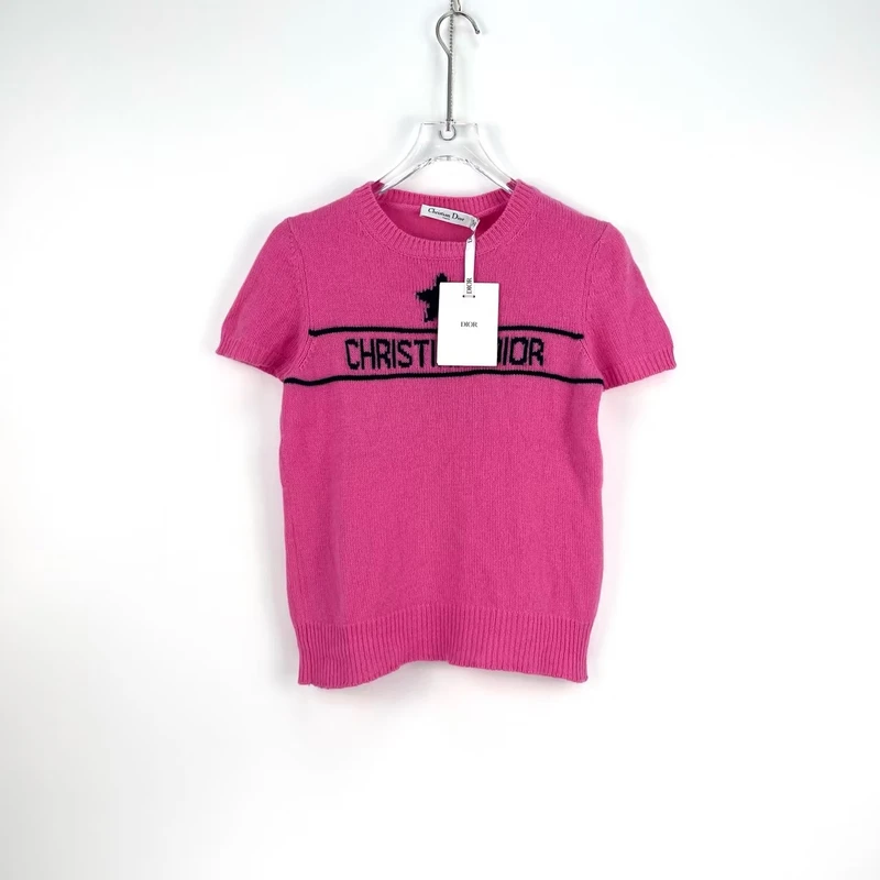 全新未使用 DIOR/迪奥 圆领logo纯色针织衫 玫红色36-40