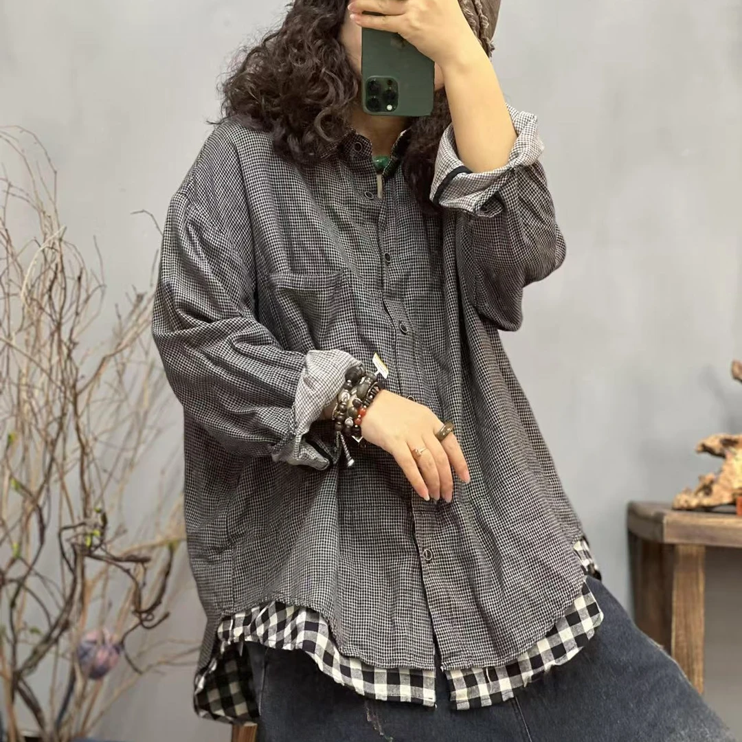 MG5 春季新品棉麻休闲百搭假两件女士衬衫 胸围128长68