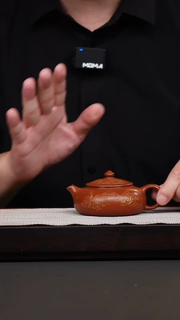 茶壶紫砂鹅黄朱泥刻绘寒江
