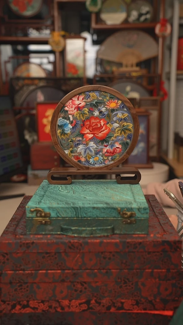 扇子摆件摆台双面绣花