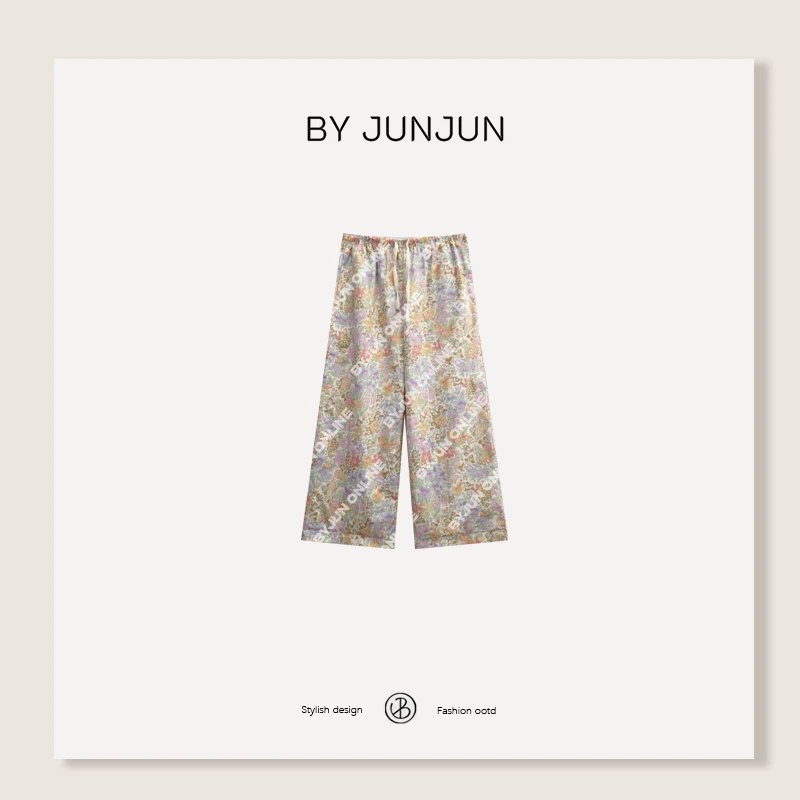 ByJunjun【花丛中】定开花色面料抽绳布裤显瘦碎花裤