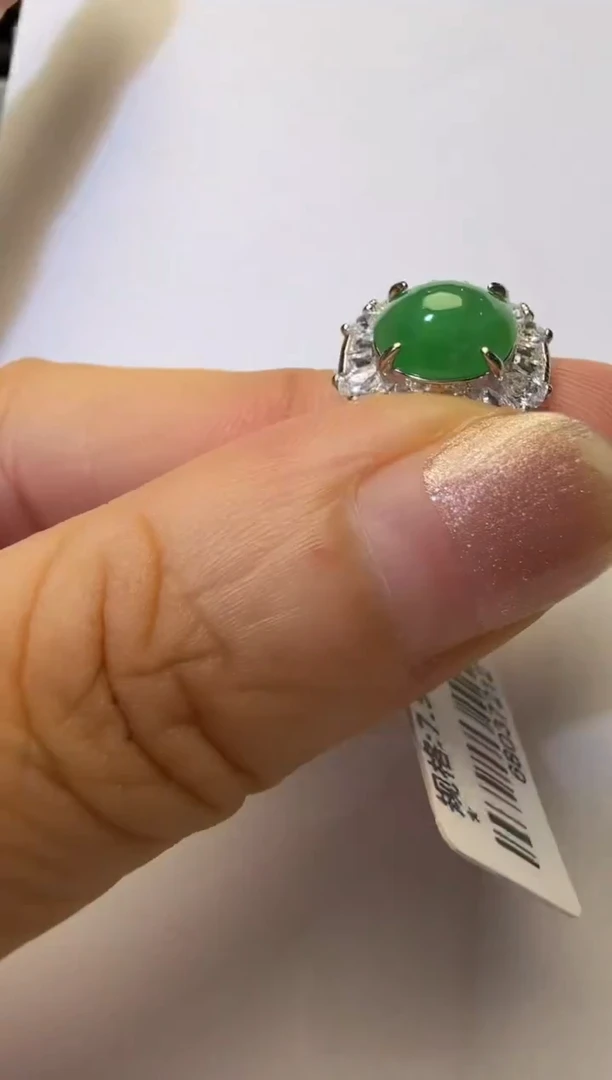 银S925镶嵌戒指翡翠925银镶缅甸A货翡翠戒指