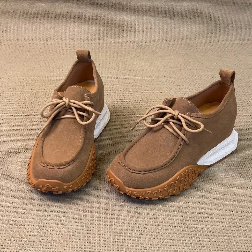 RubyL/7cm时尚休闲通勤舒适百搭系带圆头深口内增高厚底单鞋女款