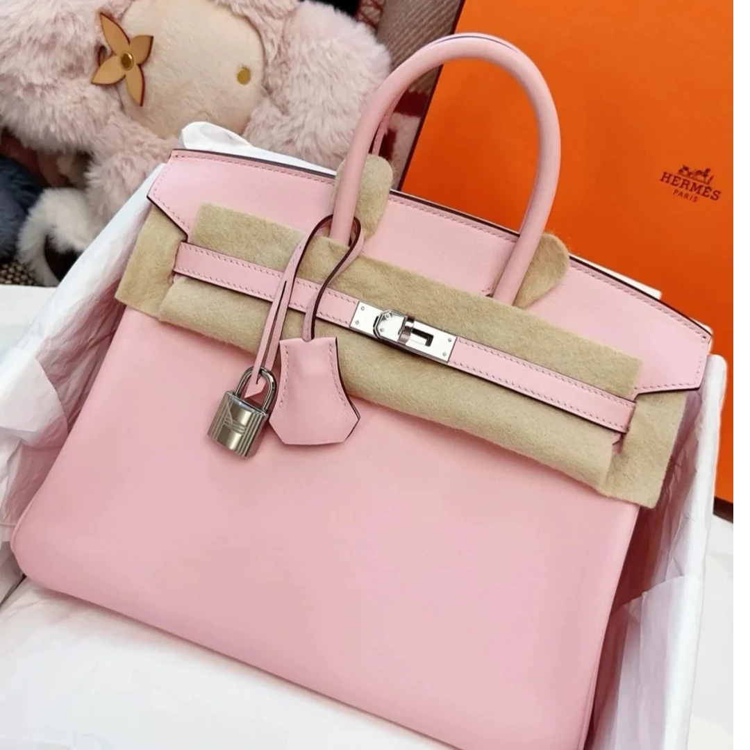 99新 Hermes/爱马仕 小花JerryBirkin 25 新樱花粉 Y刻 银扣包