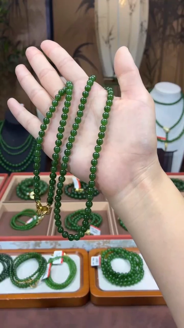颈饰未镶嵌和田玉（碧玉）6辣菠无矿高货毛衣链
