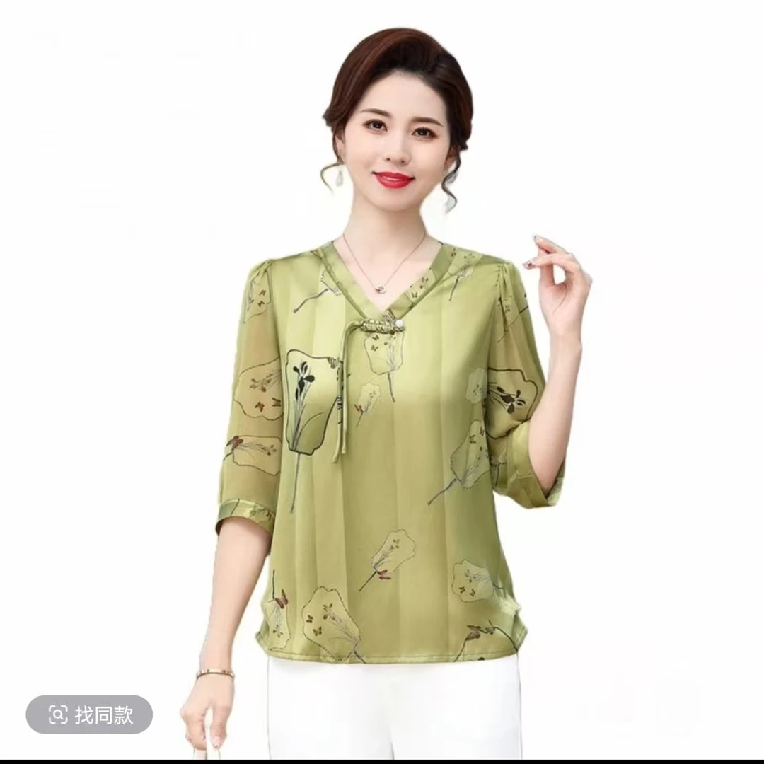 906-碎花潮流宽松型直筒型中老年女装气质