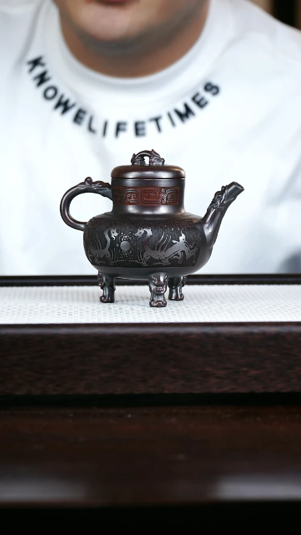 茶杯紫砂明红砂三足龙尊230cc