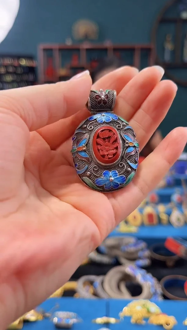 非遗技艺 花丝镶嵌吊坠 大漆牌