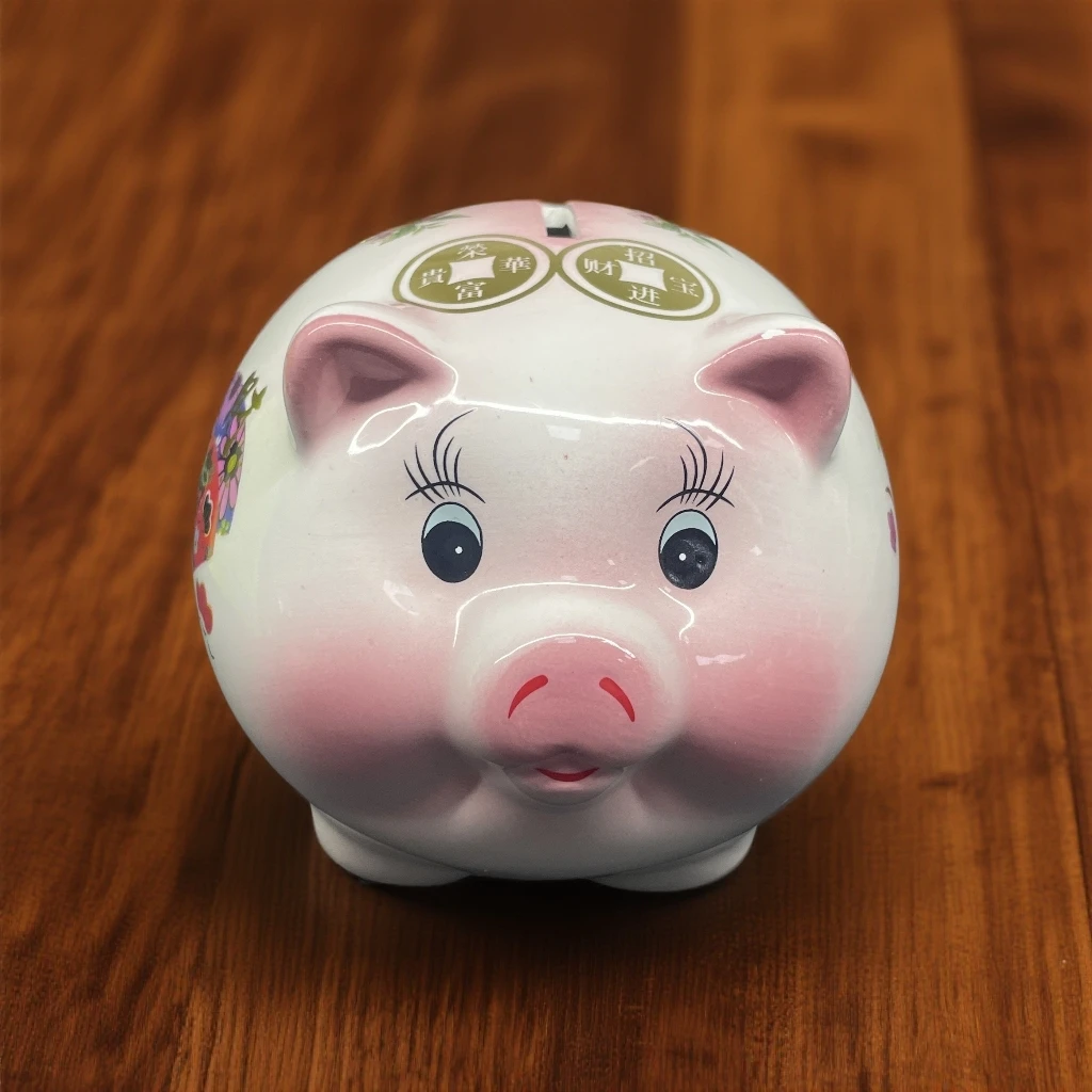 QY-粉色猪6寸陶瓷存钱罐一个