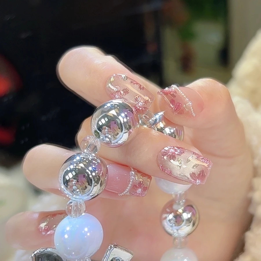 《十里拈花》断码2件包邮不补指高级中式绸缎猫眼款纯手工穿戴甲