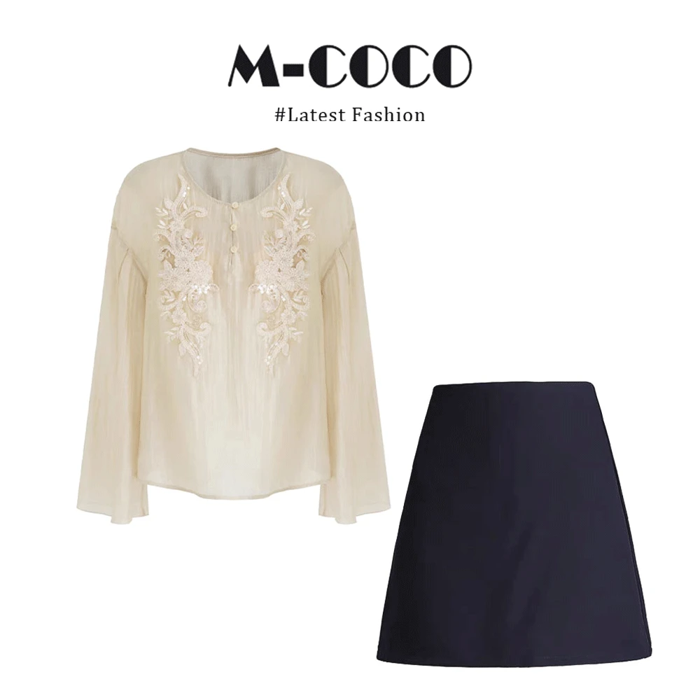 MARIE.COCO法式慵懒复古风设计感刺绣上衣女搭配气质半身裙两件套