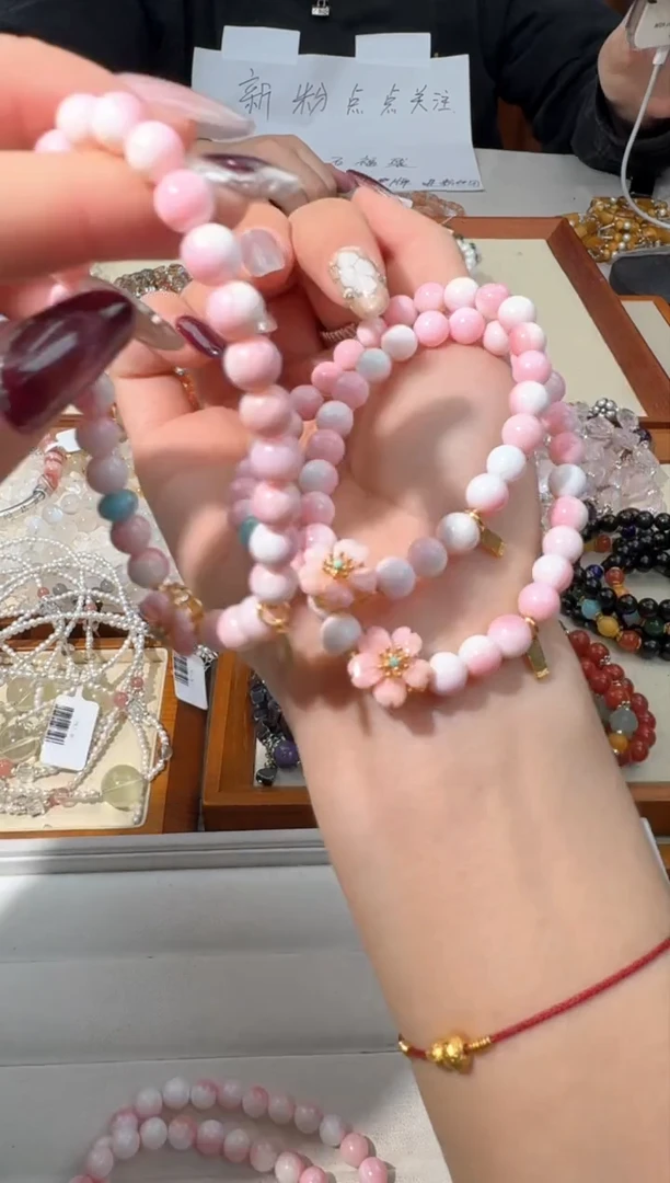 【闪购商品】水晶手链银S925镶嵌D164女王bei粉色花花设计款