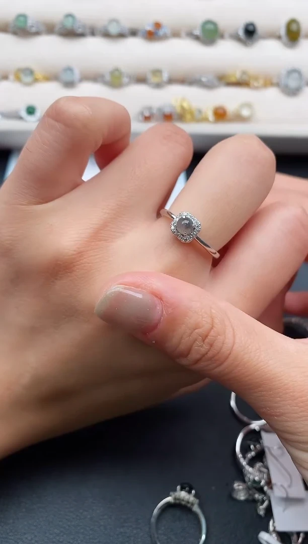 银S925镶嵌戒指翡翠4444444+5