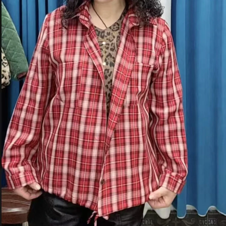 洋气春季格纹常规款秋季成人网红长袖衬衫印染潮流格子