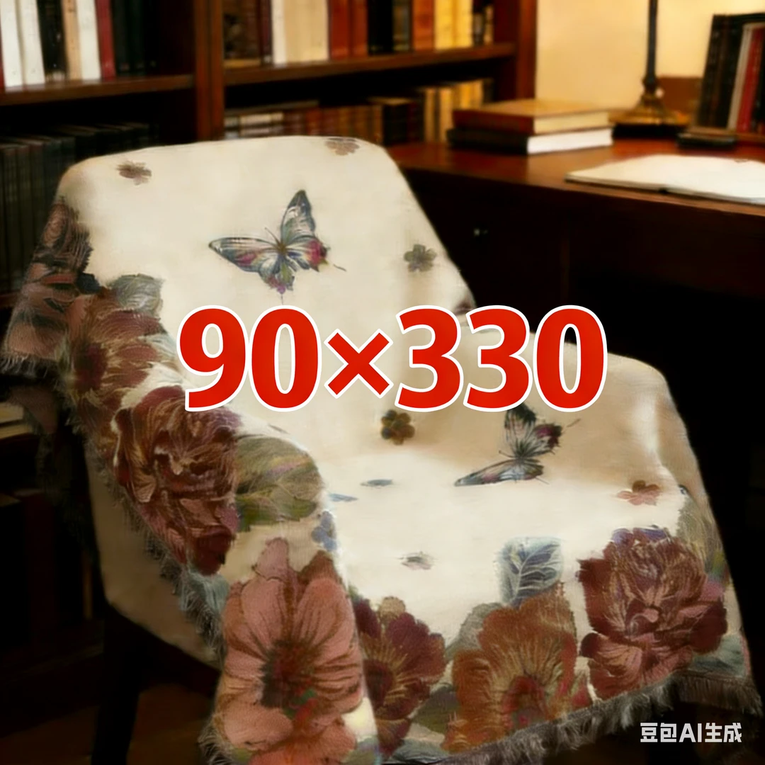 蝶舞（90*330)四季多功能沙发巾双面针织防滑百搭尺寸含流苏+-5