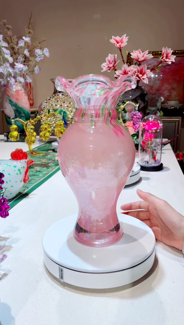 【闪购商品】琉璃手工艺品粉色彩绘芬顿花瓶