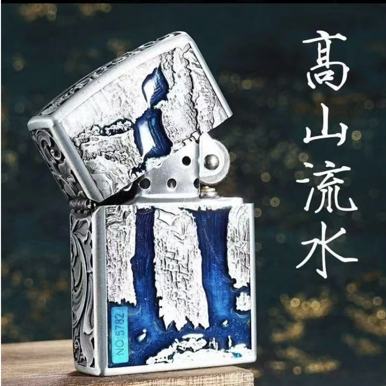 ZORRO佐罗古银六面浮雕高山流水唐草纹煤油打火机需自备油）ZK37-2
