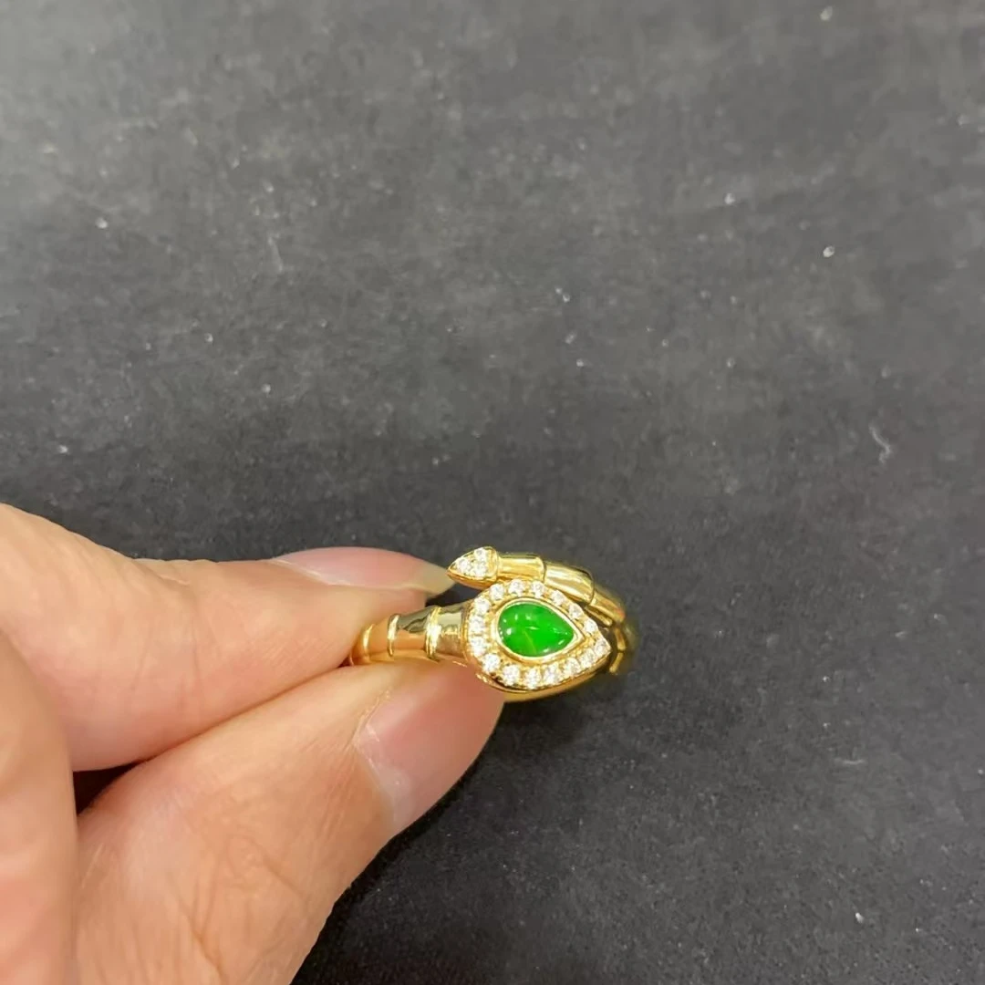 S925银翡翠满绿辣绿翡翠蛇戒戒指