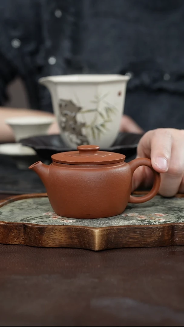 九隐茶器粗砂老朱泥菱花巨轮