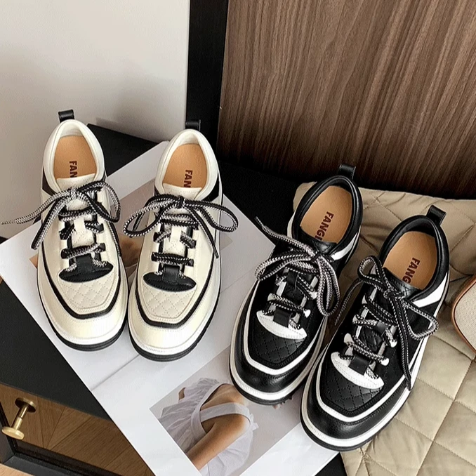 梵歌7CM厚底增高休闲女2025新款黑白熊猫运动小个子女鞋增高老爹