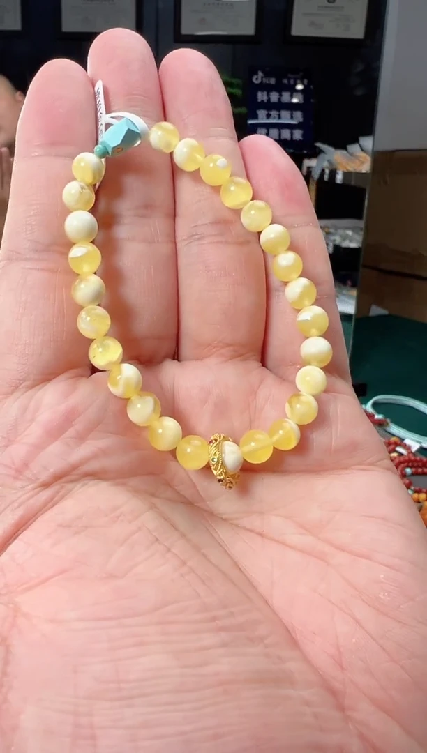 【闪购商品】琥珀裸石银S925镶嵌金白设计款手串-S32