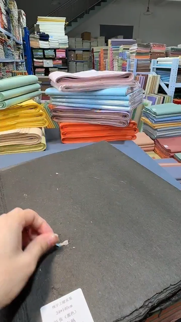 纯手工四尺对开25张黑色楮皮云龙半生熟