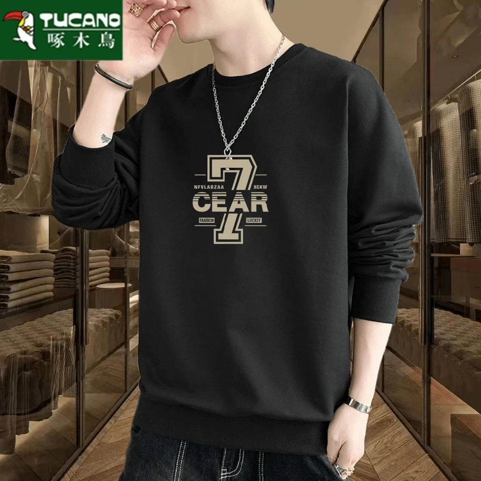 啄木鳥潮牌春秋季男士卫衣休闲运动宽松长袖打底衫大码印花上衣服