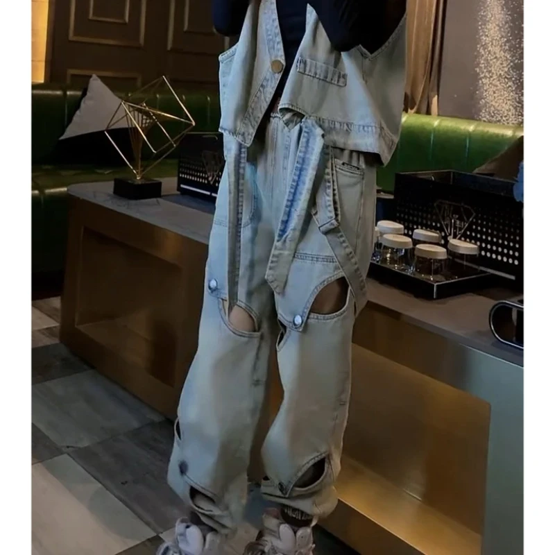 2025年新上款女士爆款长款极简风束脚牛仔裤阔腿高街小众街头裤子