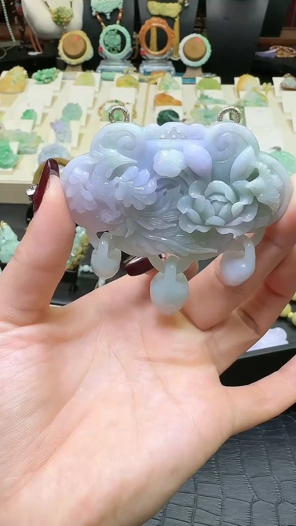 【闪购商品】翡翠颈饰未镶嵌翡翠凤穿牡丹吊坠（待编织）