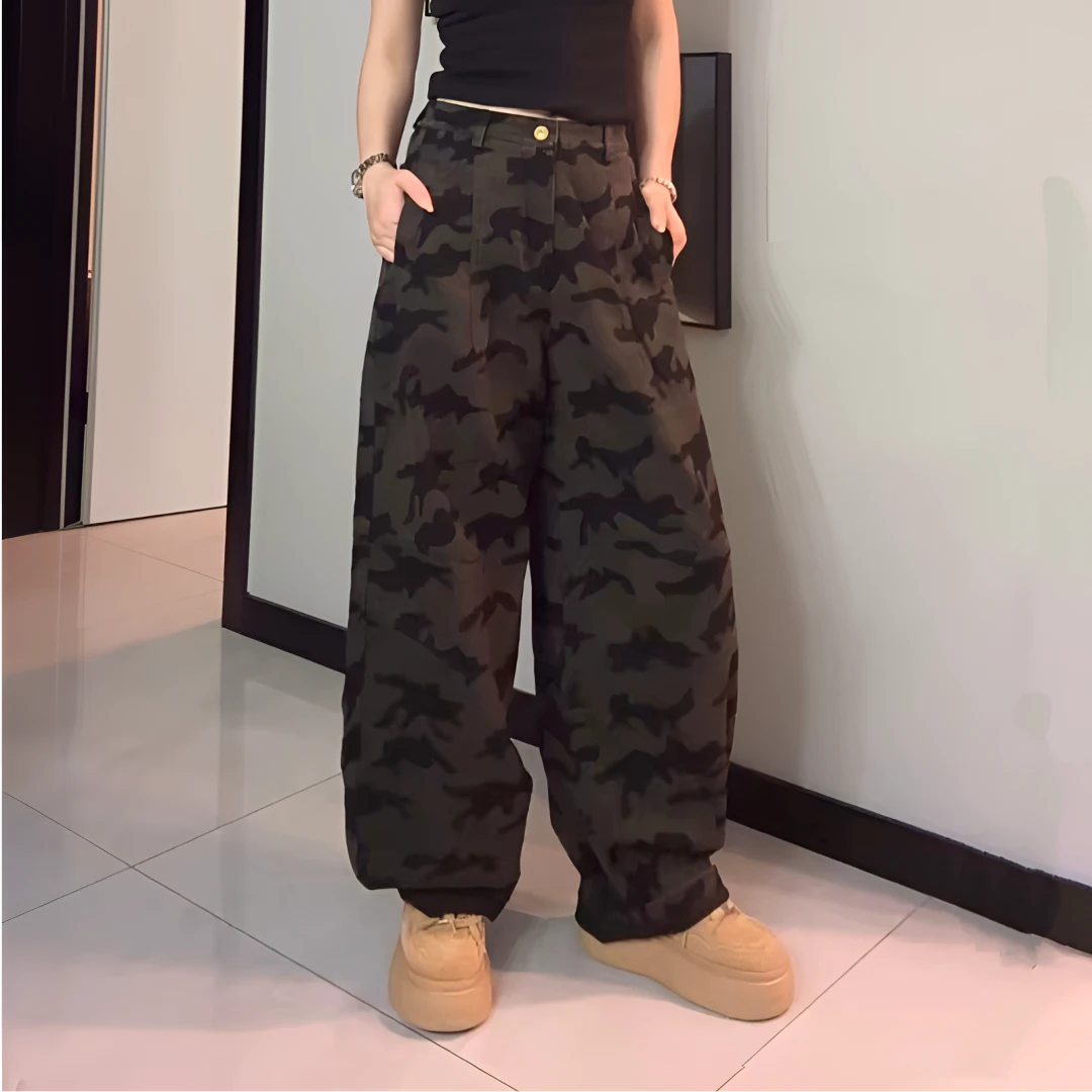 秋季新品3915#迷彩休闲裤女款阔腿裤街头风帅酷百搭