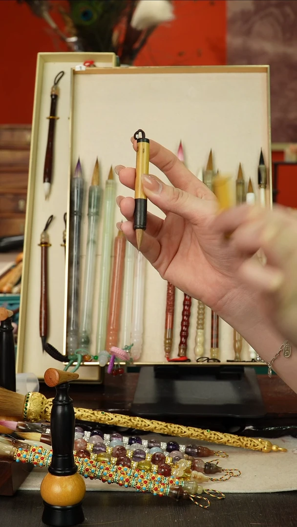 370号闪孤品高货毛笔链接 清水试笔 蘸墨不退