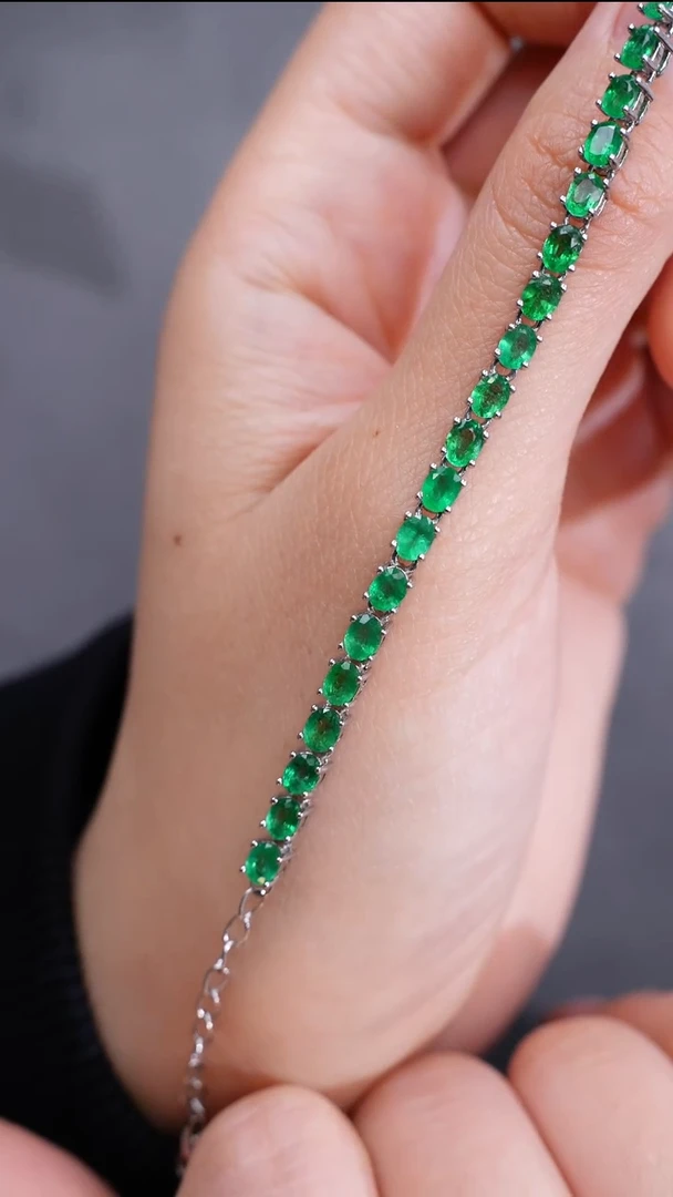 手链银S925镶嵌祖母绿手链