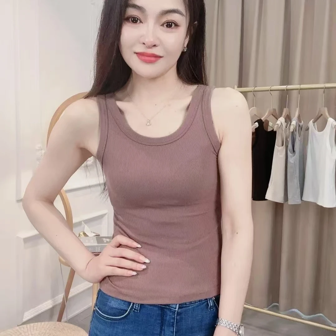 小吊带背心女夏薄款外穿宽带工字螺纹美背上衣内搭打底衫白色无袖