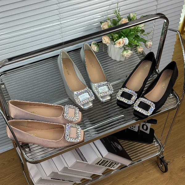 2025新款小众设计感网红水钻方扣浅口玛丽珍高跟单鞋百搭舒适粗跟