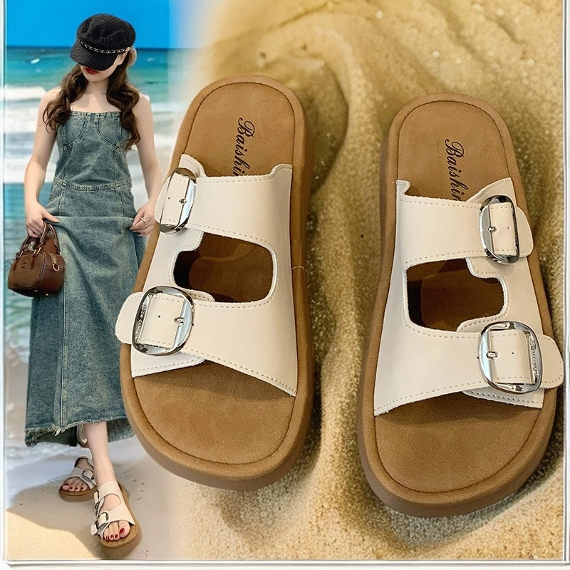 厚底博肯一字拖鞋夏季网红舒适凉鞋时尚百搭平底休闲沙滩凉拖鞋