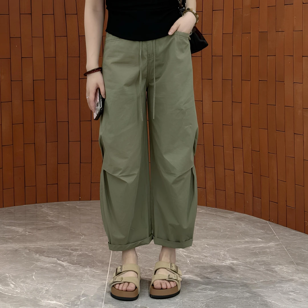 宿慕SUMU九分工装裤女裤2025新款夏季舒适百搭休闲胖MM显瘦裤子