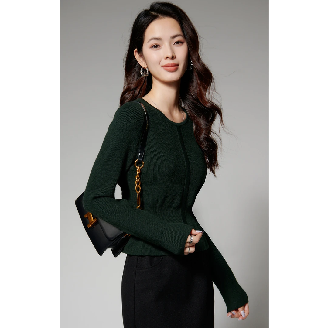 晚白【新品】2025韩系气质 设计感 显白毛衣弹力针织衫女25052577