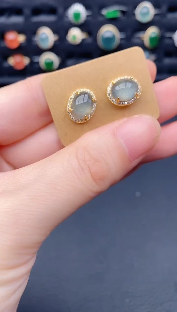 银S925镶嵌翡翠耳饰天然a货翡翠465