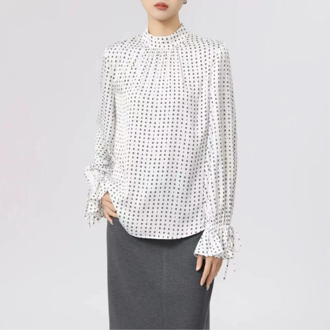 GIRDEAR/哥弟130005  新款气质时尚百搭波点印花立领气质长袖衬衫