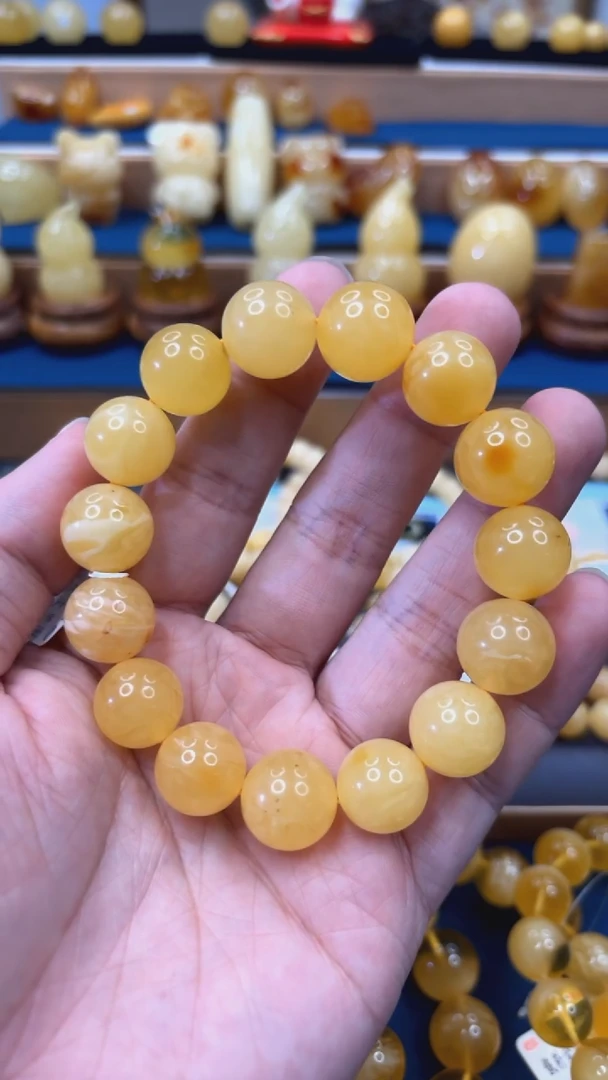 手串蜜蜡未镶嵌小*糊DY10特价焦皮料单圈 14-15mm 26.42克