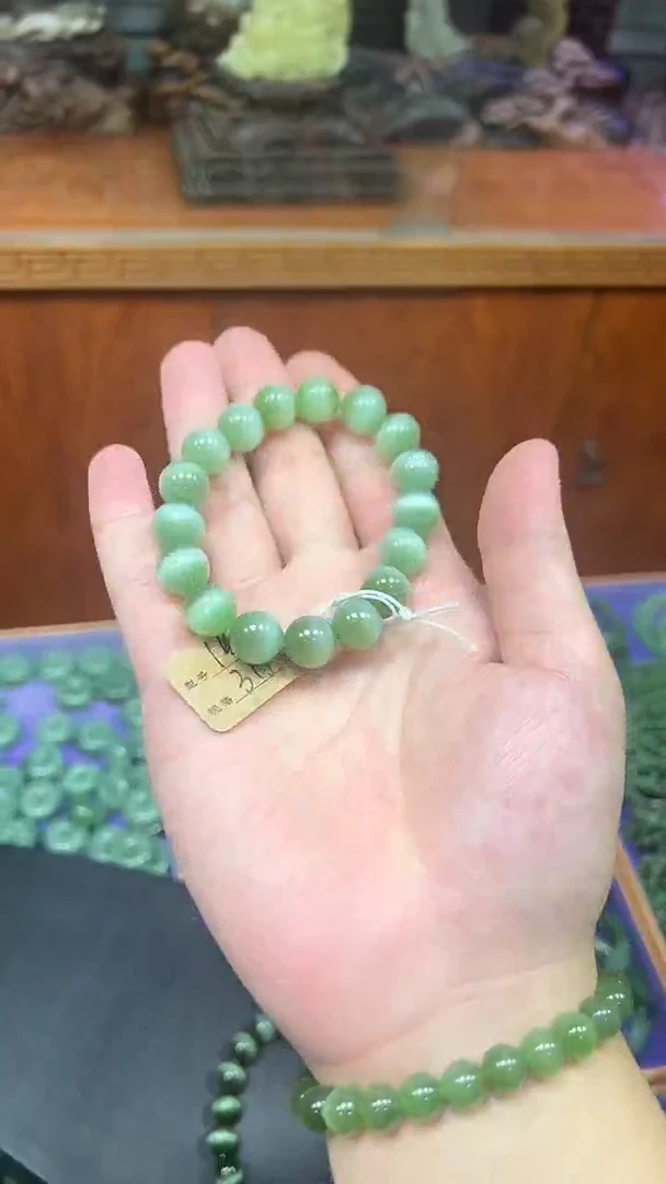 手串未镶嵌和田玉俄料猫眼高货手串卡12