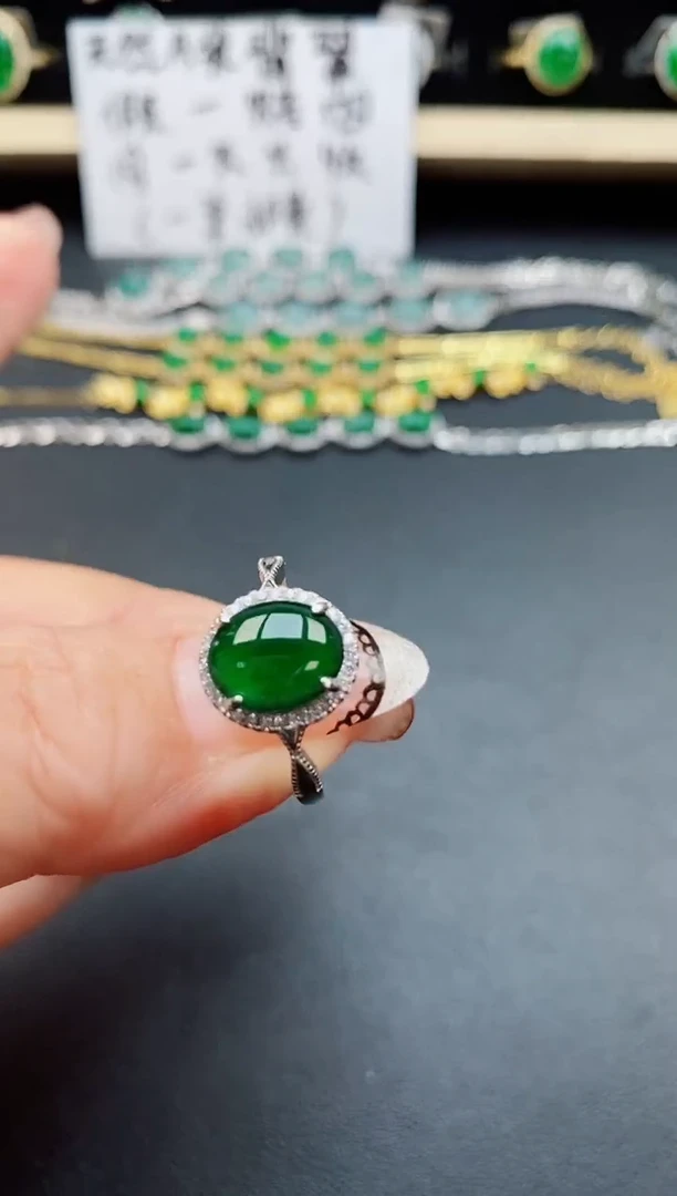 翡翠戒指银S925镶嵌31321
