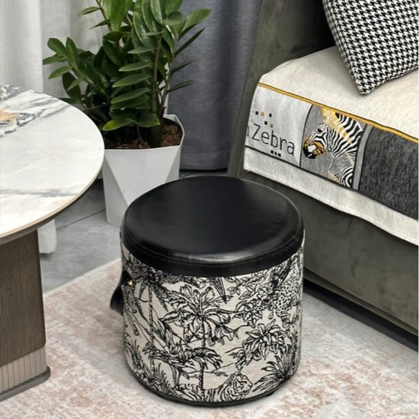 中古风小凳子轻奢家用客厅小圆凳沙发凳木制矮凳创意复古换鞋凳