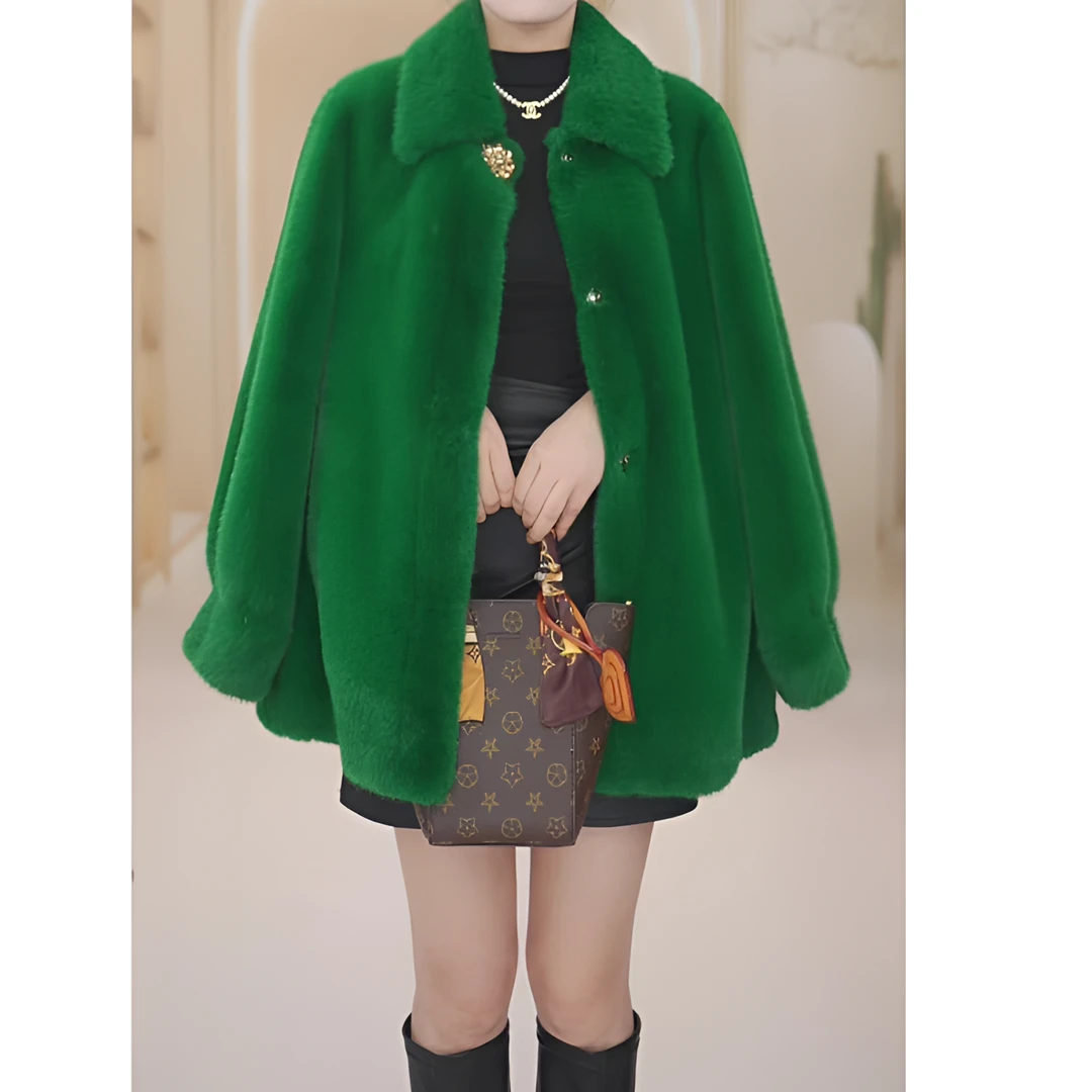 2024秋冬新款妈妈装时尚绿色高领宽松休闲加厚立领气质轻奢洋气