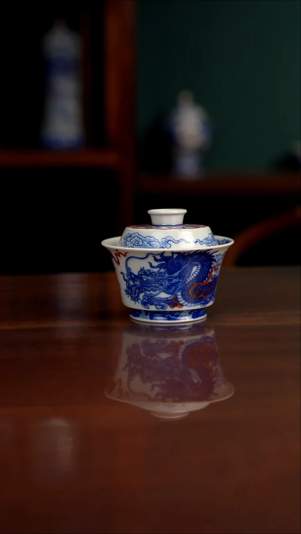 自成堂柴窑 龙凤盖碗