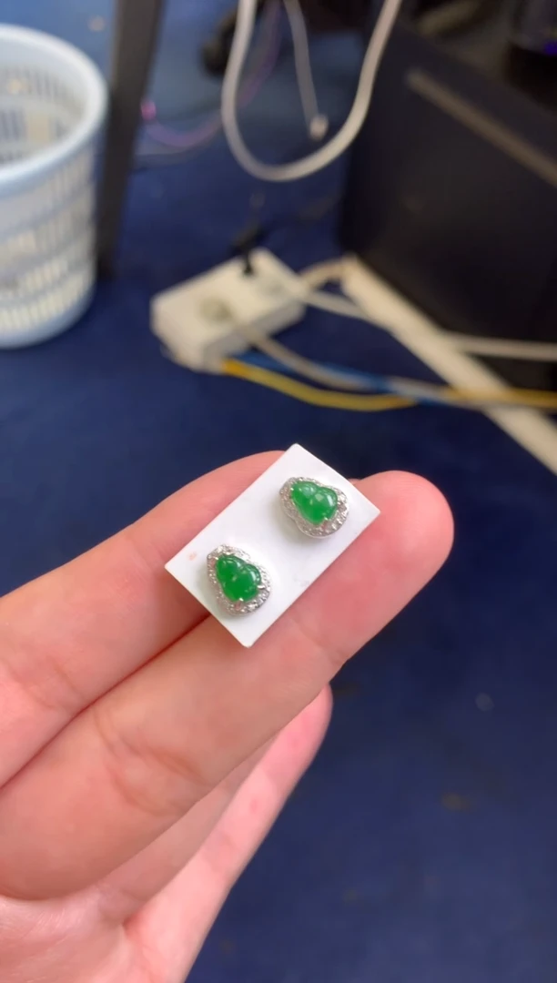 翡翠银S925镶嵌耳饰用****1翡翠