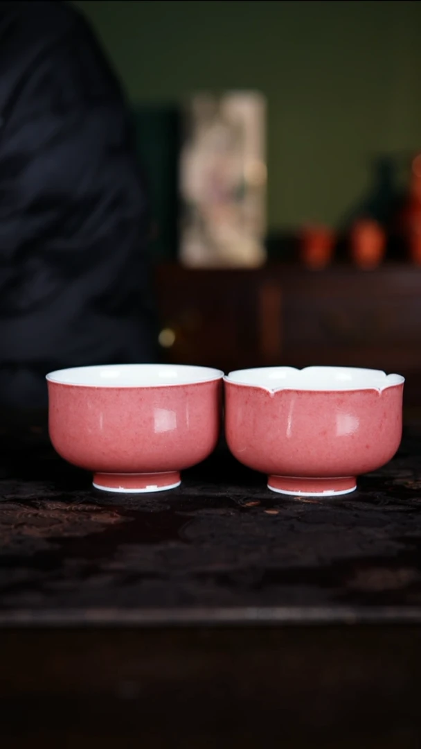 杯子白泥景德镇纯手工陶瓷豇豆红